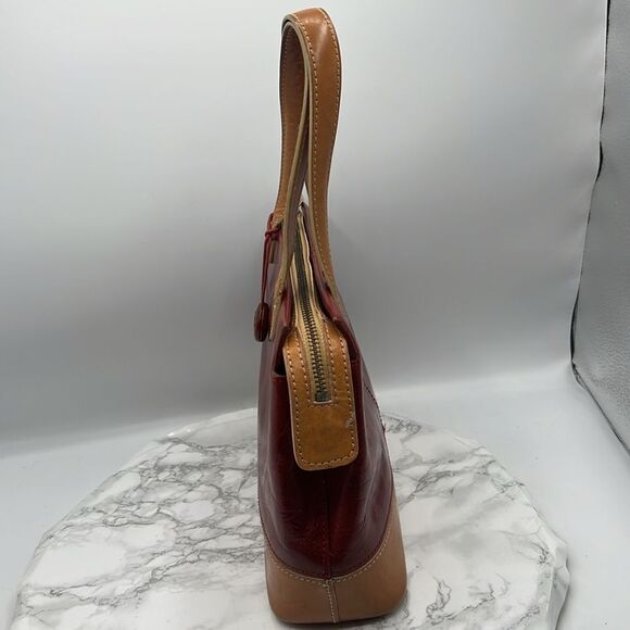 MONSAC ORIGINAL Vintage Red and Tan Leather Handbag Purse - Picture 4 of 8